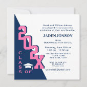 Moderne klasse 2022 Navy Pink Graduation Party Kaart (Voorkant)