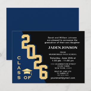 Moderne klasse 2023 Golden Navy Graduation Party Kaart