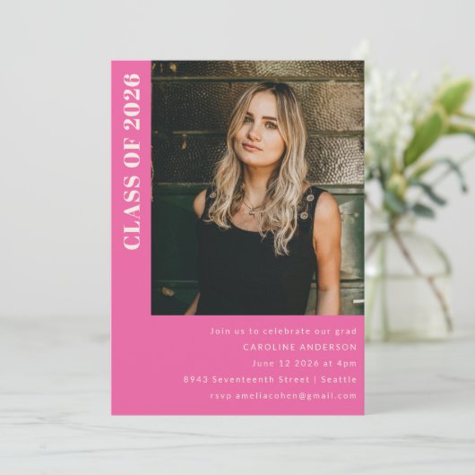 Moderne klasse 2023: Hot-roze fotograafpartij Kaart (Staand voorkant)