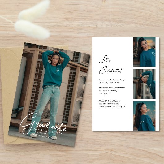 Moderne Klasse Foto Strip Script Afstudeerfeest Kaart