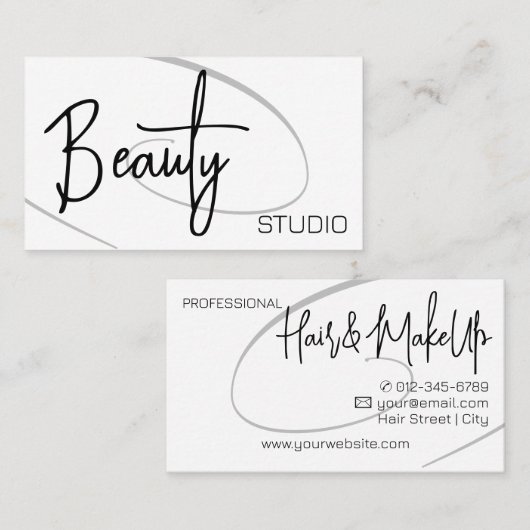 Moderne Klasse Professionele Haarstudio Zwart Wit Visitekaartje (Voorkant / Achterkant)