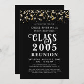 Moderne Klasse Reünie Zwart Goud Confetti Streamer Kaart (Voorkant / Achterkant)