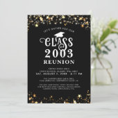 Moderne Klasse Reünie Zwart Gouden Sterren Lichten Kaart (Staand voorkant)
