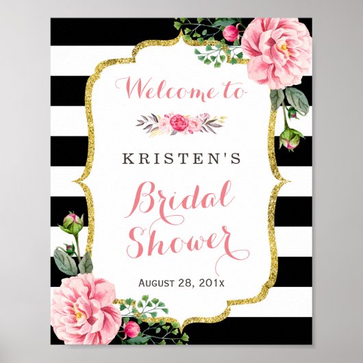 Moderne Klasse Roze Bloemige Bruidsfeest Sign Poster (Voorkant)