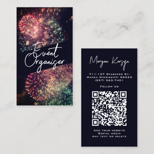 Moderne Klasse Typografie Aangepaste QR-code Vuurw Visitekaartje (Voorkant / Achterkant)