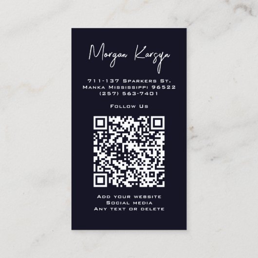 Moderne Klasse Typografie Aangepaste QR-code Vuurw Visitekaartje (Achterkant)