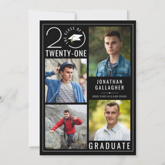 Moderne KLASSE van 2021 Foto Collage Black Afstude Aankondiging (Voorkant)