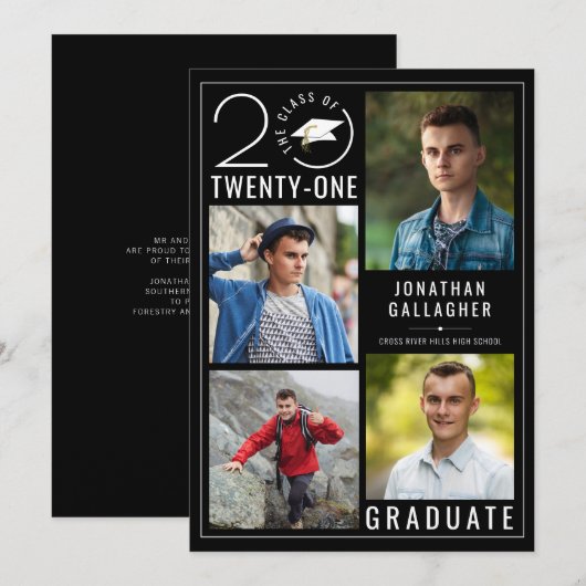 Moderne KLASSE van 2021 Foto Collage Black Afstude Aankondiging (Voorkant / Achterkant)