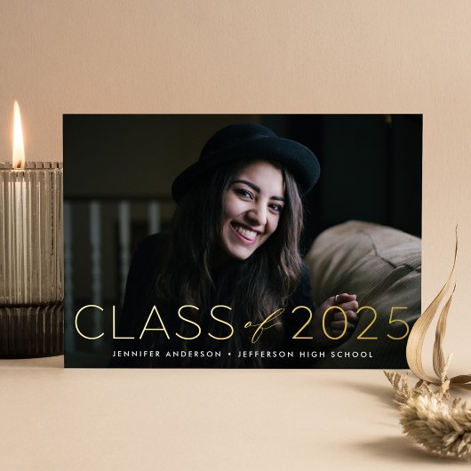 Moderne klasse van 2023 Foto Afstuderen Gold Folie Uitnodiging