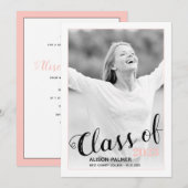 Moderne Klasse van 2023 manuscript goot roze foto Kaart (Voorkant / Achterkant)