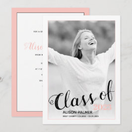Moderne Klasse van 2023 manuscript goot roze foto Kaart