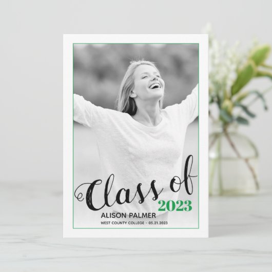 Moderne Klasse van 2023 manuscript groene grensfot Kaart (Staand voorkant)