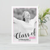 Moderne Klasse van 2023 manuscript hete roze foto Kaart (Staand voorkant)