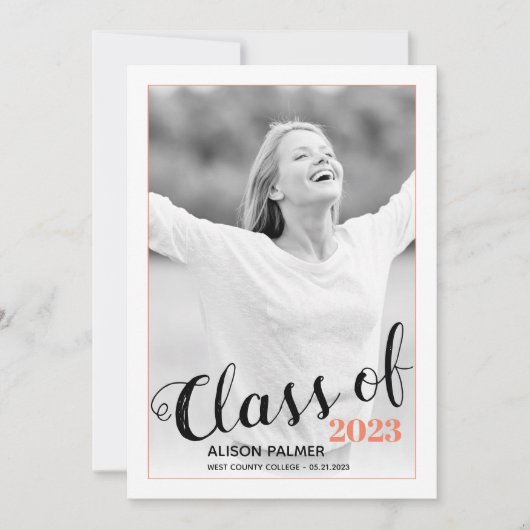 Moderne Klasse van 2023 manuscript koraalgrensfoto Kaart (Voorkant)