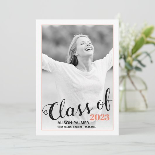 Moderne Klasse van 2023 manuscript koraalgrensfoto Kaart (Staand voorkant)