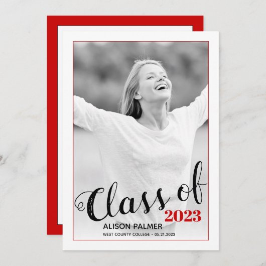 Moderne Klasse van 2023 manuscript rode grensfoto Kaart (Voorkant / Achterkant)