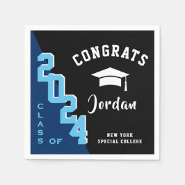 Moderne Klasse van 2024 Blauw Zwart Afstudeerfeest Servet