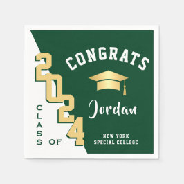 Moderne Klasse van 2024 Golden Green Graduation Pa Servet