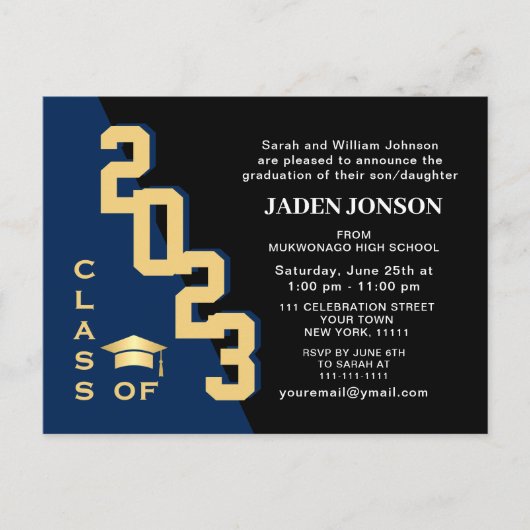 Moderne Klasse van 2024 Golden Navy Graduation Par Briefkaart (Voorkant)