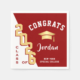 Moderne Klasse van 2024 Golden Red Graduation Part Servet