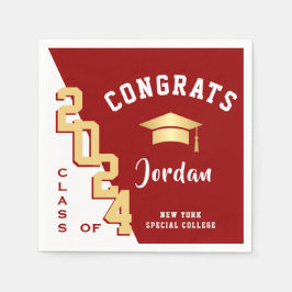 Moderne Klasse van 2024 Golden Red Graduation Part Servet