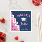 Moderne Klasse van 2024 Navy Pink Graduation Party Servet (Insitu)