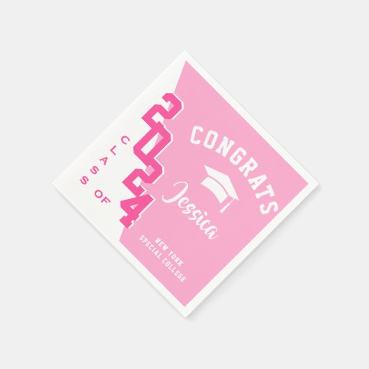 Moderne Klasse van 2024 Roze Wit Afstudeerfeest Servet (Hoek)