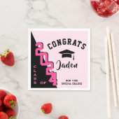 Moderne Klasse van 2024 Zwart Roze Afstudeerfeest Servet (Insitu)