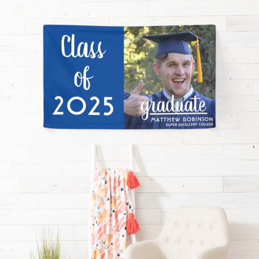 Moderne Klasse van 2025 Afstuderen Blauwe Foto Spandoek
