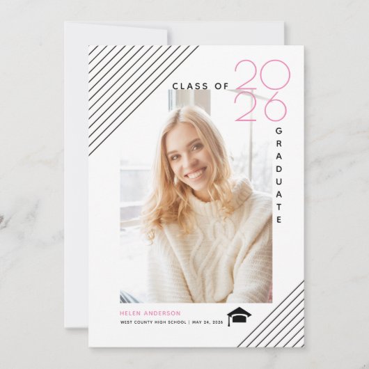 Moderne klasse van 2025 afstuderen roze foto aankondiging (Voorkant)