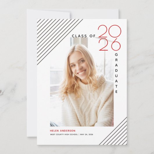 Moderne klasse van 2025 afstuderen zwart, rode fot aankondiging (Voorkant)