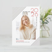 Moderne klasse van 2025 afstuderen zwart, rode fot aankondiging (Staand voorkant)