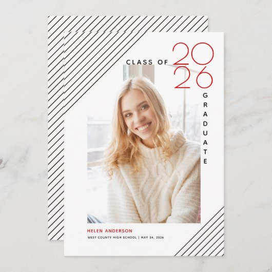 Moderne klasse van 2025 afstuderen zwart, rode fot aankondiging (Voorkant / Achterkant)