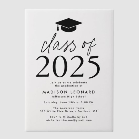 Moderne Klasse van 2025 Black Graduation Party Vellum Uitnodigingen (Voorkant)