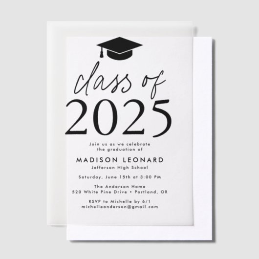 Moderne Klasse van 2025 Black Graduation Party Vellum Uitnodigingen (Offset)