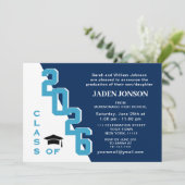 Moderne Klasse van 2025 Blauw Wit Graduation Party Kaart (Staand voorkant)