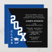 Moderne Klasse van 2025 Blauw Zwart Graduation Par Kaart (Voorkant / Achterkant)