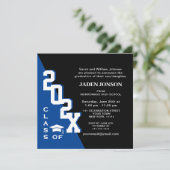 Moderne Klasse van 2025 Blauw Zwart Graduation Par Kaart (Staand voorkant)