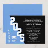 Moderne Klasse van 2025 Blauw Zwart Graduation Par Kaart (Voorkant / Achterkant)