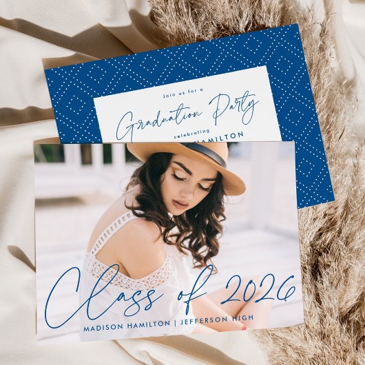 Moderne Klasse van 2025 Blue Script Graduation Par Kaart