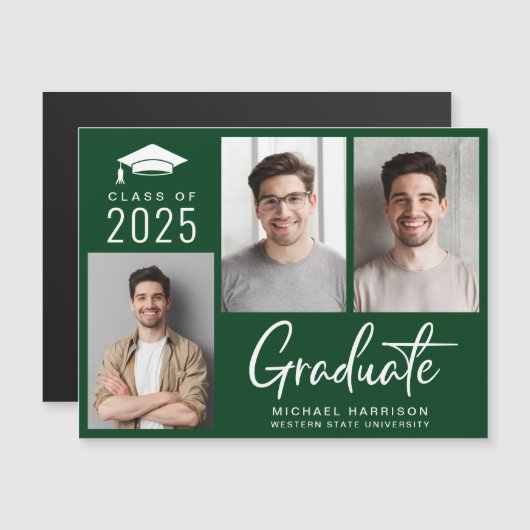 Moderne Klasse van 2025 Foto Groen Afstuderen Magnetische Uitnodiging (Voorkant / Achterkant)