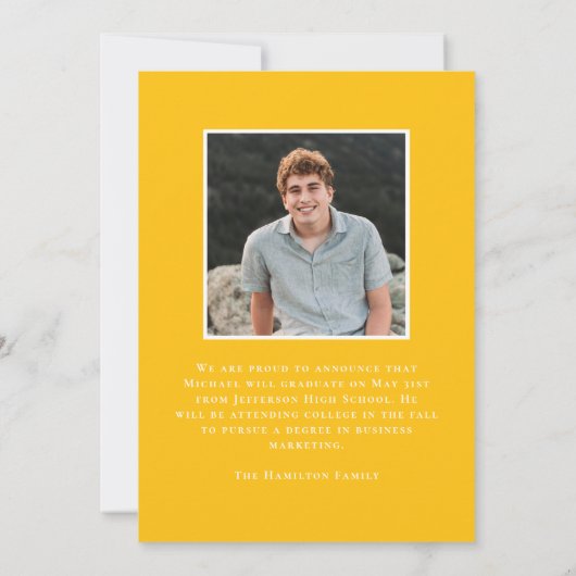 Moderne Klasse van 2025 Geel 2 Foto Afstuderen Aankondiging (Achterkant)