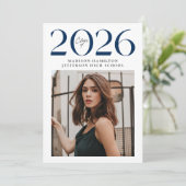 Moderne klasse van 2025 Navy 2 Foto Afstuderen Aankondiging (Staand voorkant)