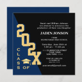 Moderne klasse van 2025 Navy Black Graduation Part Kaart (Voorkant / Achterkant)