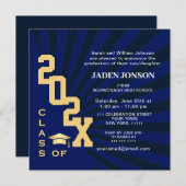 Moderne klasse van 2025 Navy Black Graduation Part Kaart (Voorkant / Achterkant)