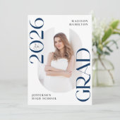 Moderne Klasse van 2025 Navy Photo Graduation Part Kaart (Staand voorkant)