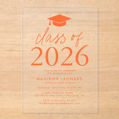 Moderne Klasse van 2025 Oranje Graduation Party Acryl Uitnodigingen (Voorkant)