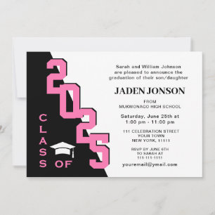 Moderne Klasse van 2025 Pink Black Graduation Part Kaart