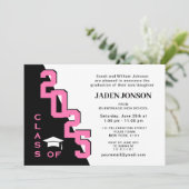 Moderne Klasse van 2025 Pink Black Graduation Part Kaart (Staand voorkant)