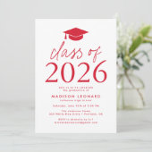 Moderne Klasse van 2025 Red Graduation Party Kaart (Staand voorkant)